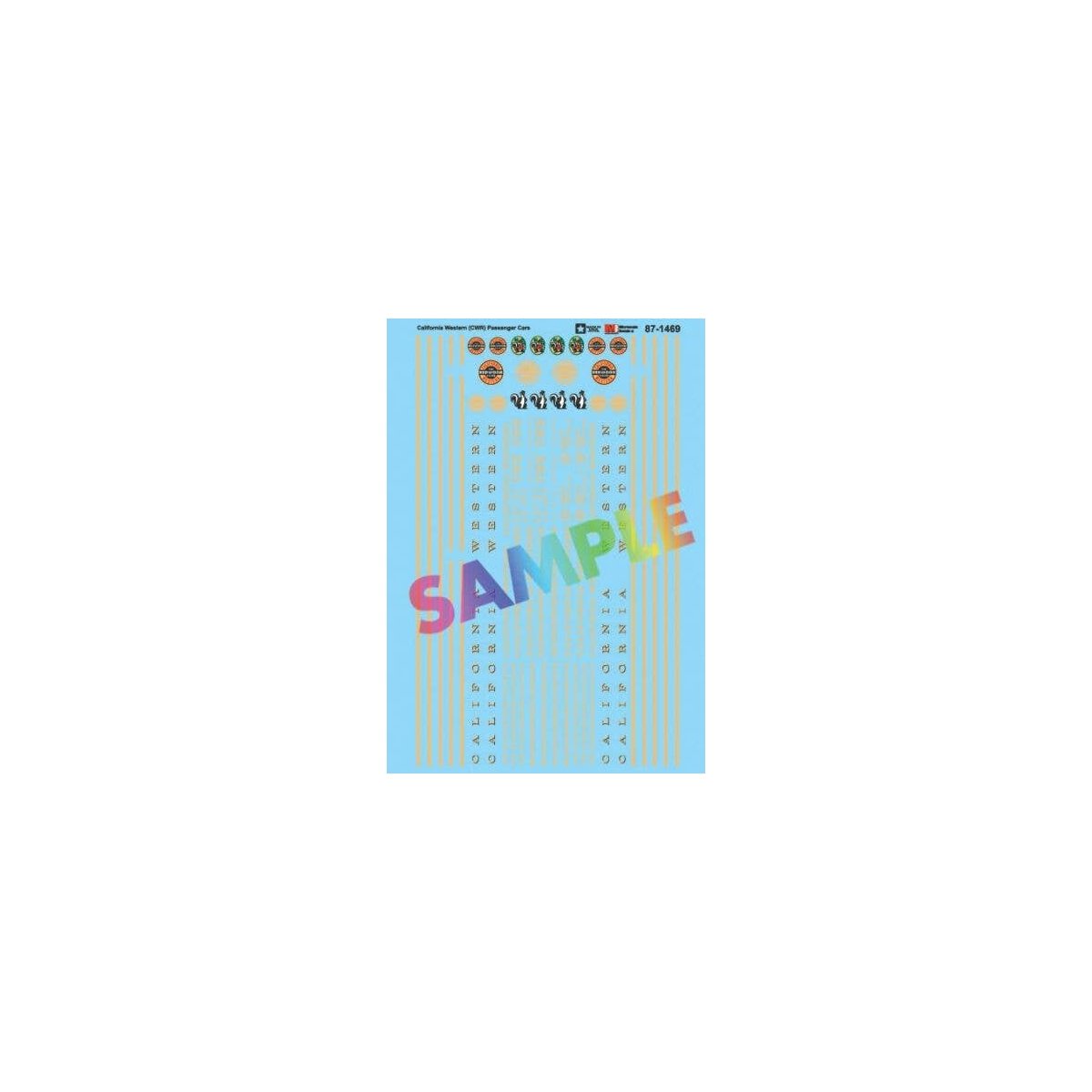 Railroad Decal Set -- California Western CWR Skunk Train Passenger Cars w/Stripes, Lo, HO, Microscale Industries Inc 871469