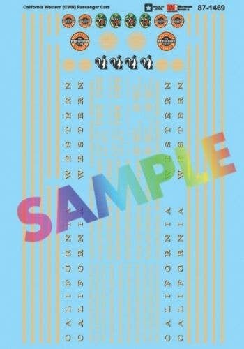 Railroad Decal Set -- California Western CWR Skunk Train Passenger Cars w/Stripes, Lo, HO, Microscale Industries Inc 871469