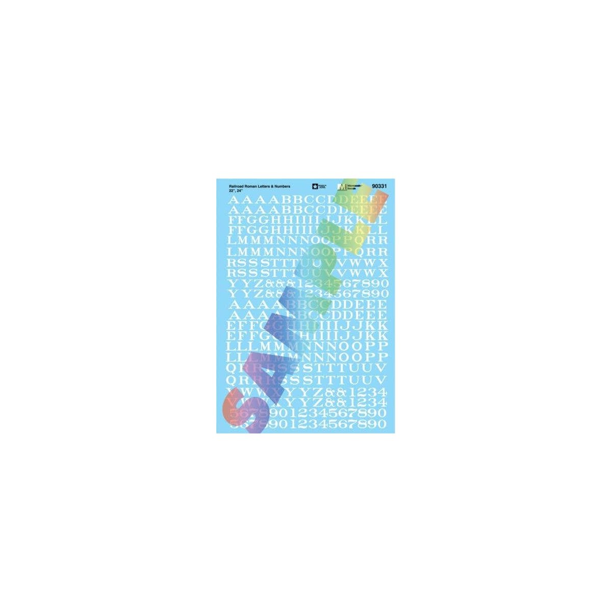 Alphabet Decal Set -- Railroad Roman Letters & Numbers 22 & 24′ (white), HO, Microscale Industries Inc 90331
