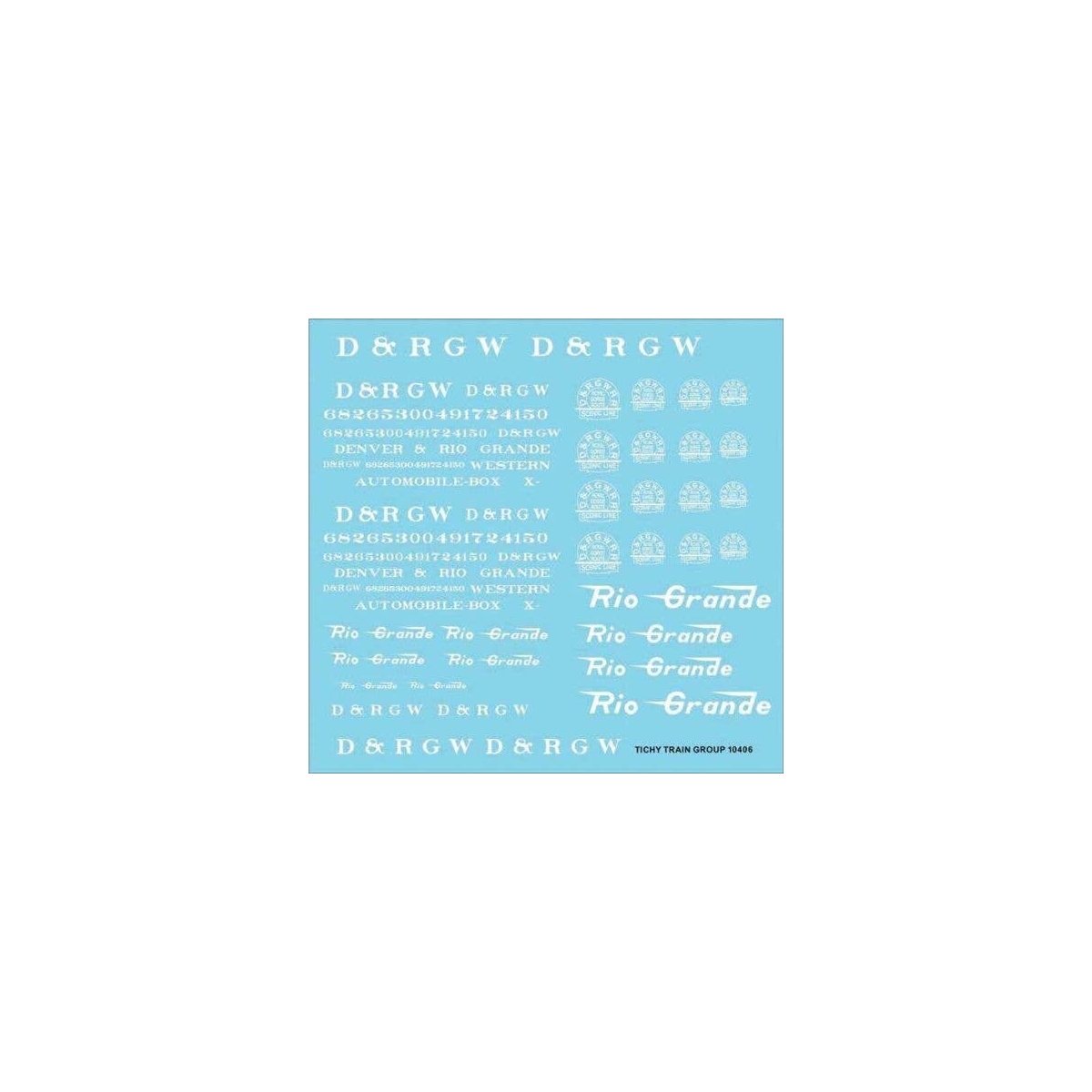Railroad Decal Set -- Denver & Rio Grande Western Roadname Set (white), HO, Tichy Train Group 10406