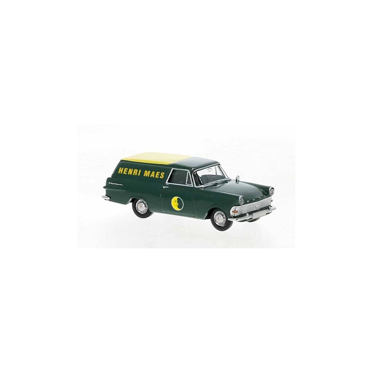 1957-1960 Opel Rekord P2 CarAVan Cargo Station Wagon - Assembled -- Henri Maes (green, yellow, French Lettering), HO, Brekina Au