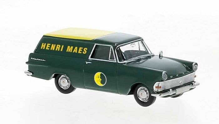 1957-1960 Opel Rekord P2 CarAVan Cargo Station Wagon - Assembled -- Henri Maes (green, yellow, French Lettering), HO, Brekina Au