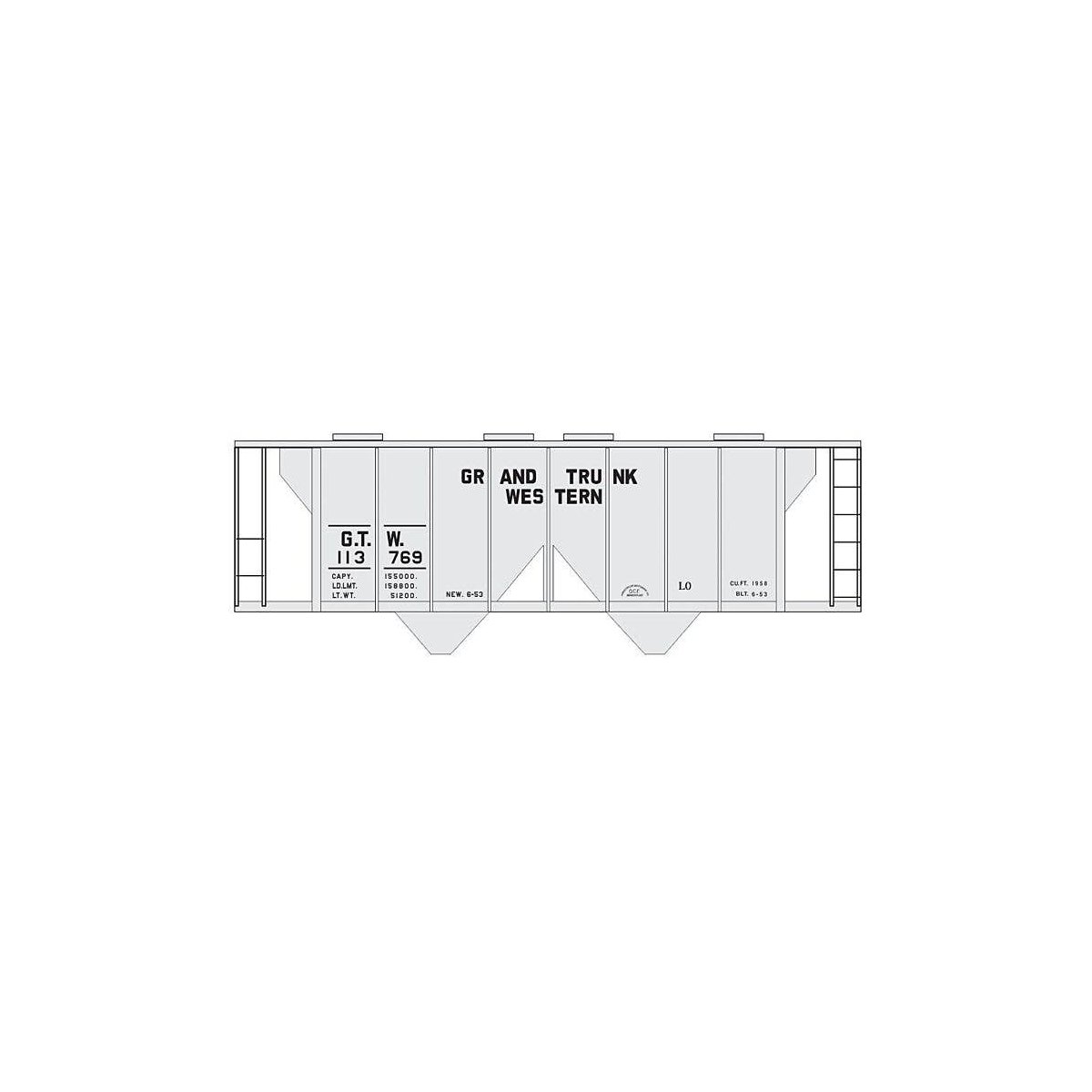 Railroad Decal Set -- Grand Trunk Western 2-Bay Covered Hopper (gray Car, Cement Car), HO, Tichy Train Group 10218