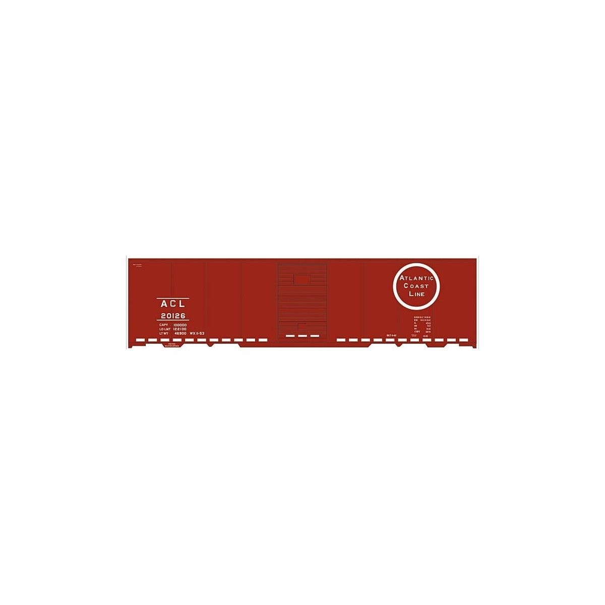 Railroad Decal Set -- Atlantic Coast Line 40′ Steel Boxcar (Circle Logo, Dashed Line Frame), HO, Tichy Train Group 10197
