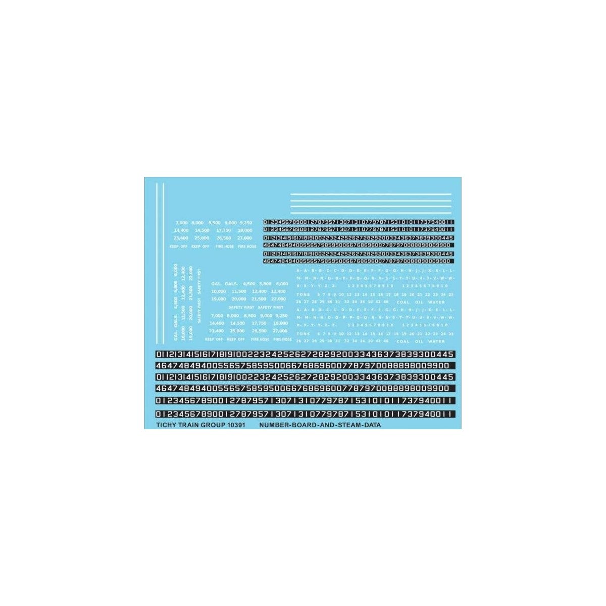 Railroad Decal Set -- Steam Locomotive Numberboards and Data (white data), HO, Tichy Train Group 10391