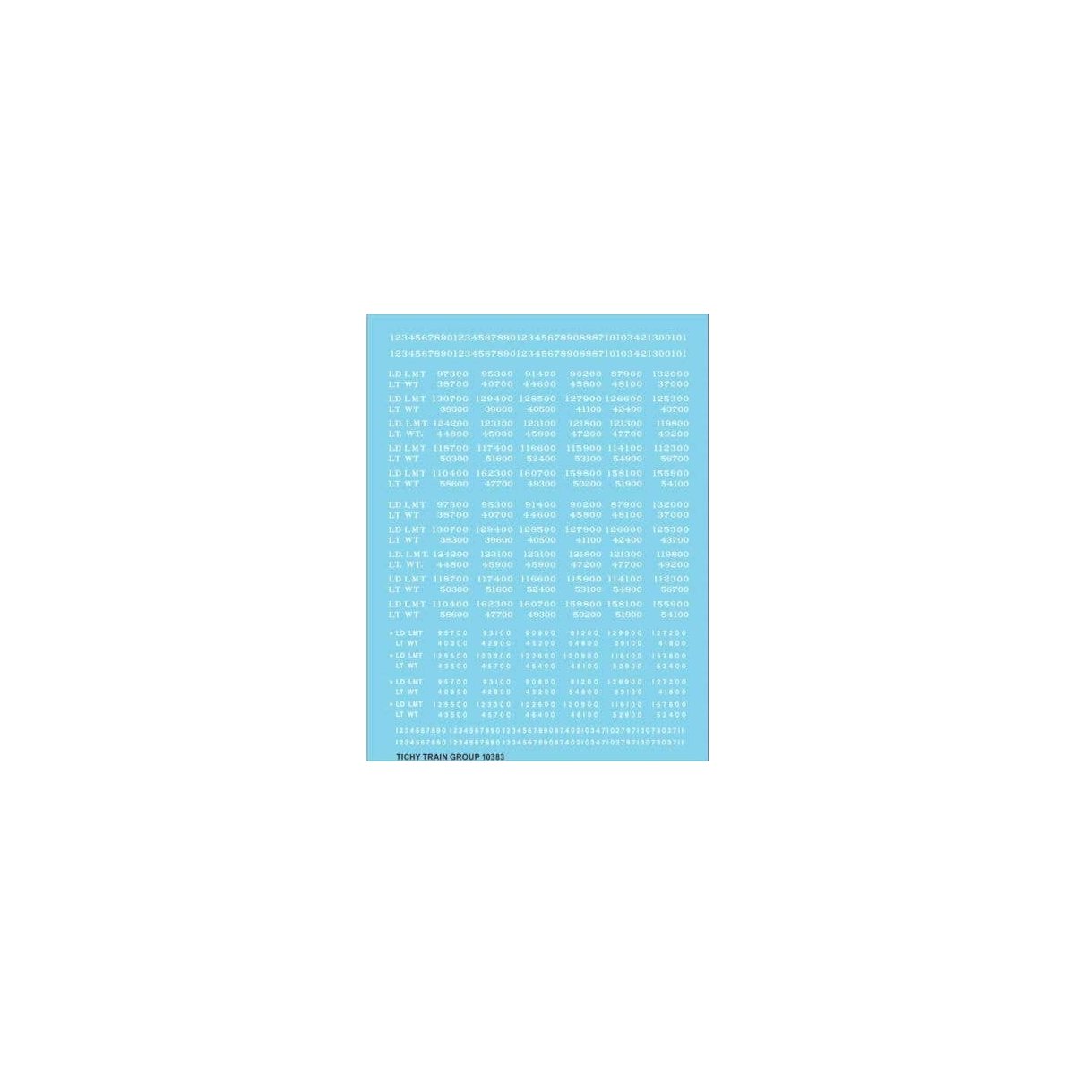 Railroad Decal Set -- Load Limit and Light Weight (LD LMT and LT WT) Data (white lettering), HO, Tichy Train Group 10383