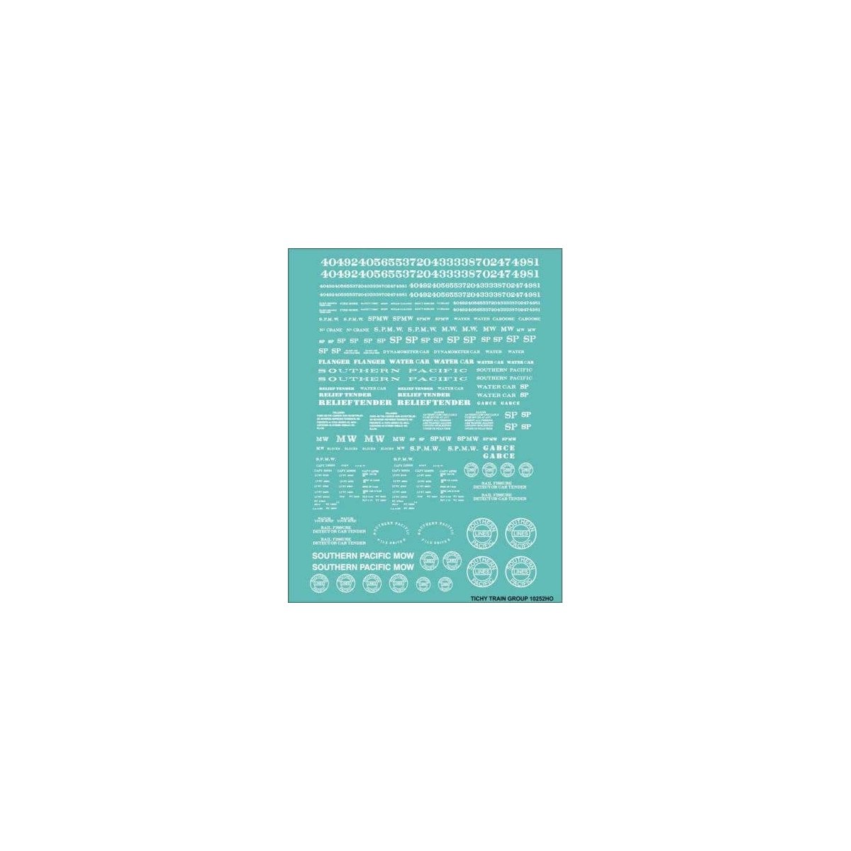 Railroad Decal Set -- Southern Pacific Maintenance-of-Way Work Cars, HO, Tichy Train Group 10252