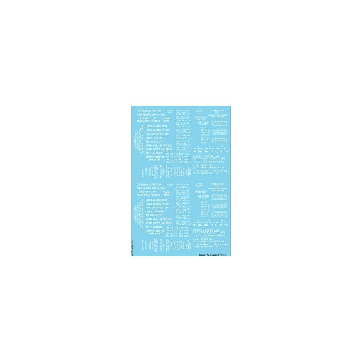 Railroad Decal Set -- Generic Tank Car Data (white lettering), N, Tichy Train Group 10385N