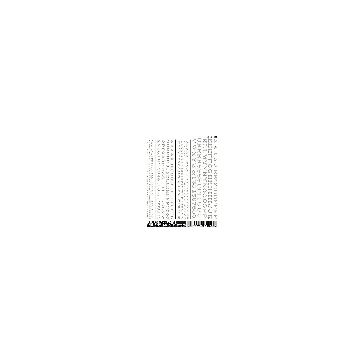 Dry Transfer Alphabet & Number Sets -- Railroad Roman Type Face (white), All Scales, Woodland Scenics 506