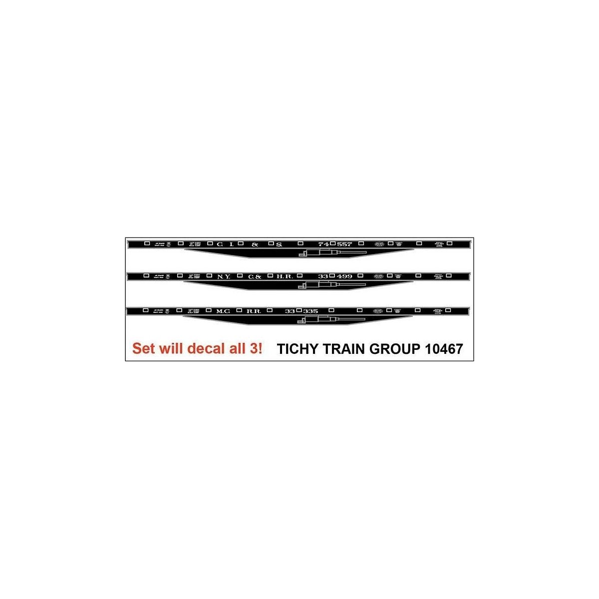 Railroad Decal Set -- New York Central System CI&S, MCRR, NYC&HR Flatcars, HO, Tichy Train Group 10467