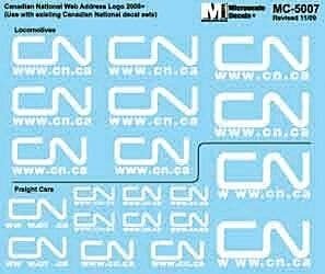Canadian National - CN -- Mini-Cal Web Address Logo (Various Sizes) 2007+, HO, Microscale Industries Inc 5007