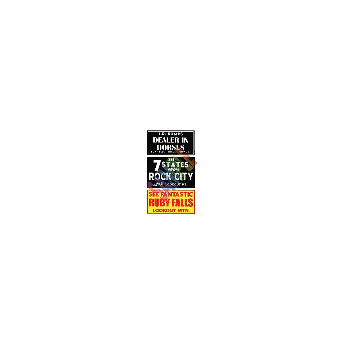 Barn Sign Decals -- Set 2 - Dealer In Horses, See Ruby Falls, See Rock City, HO, Blair Line 2251