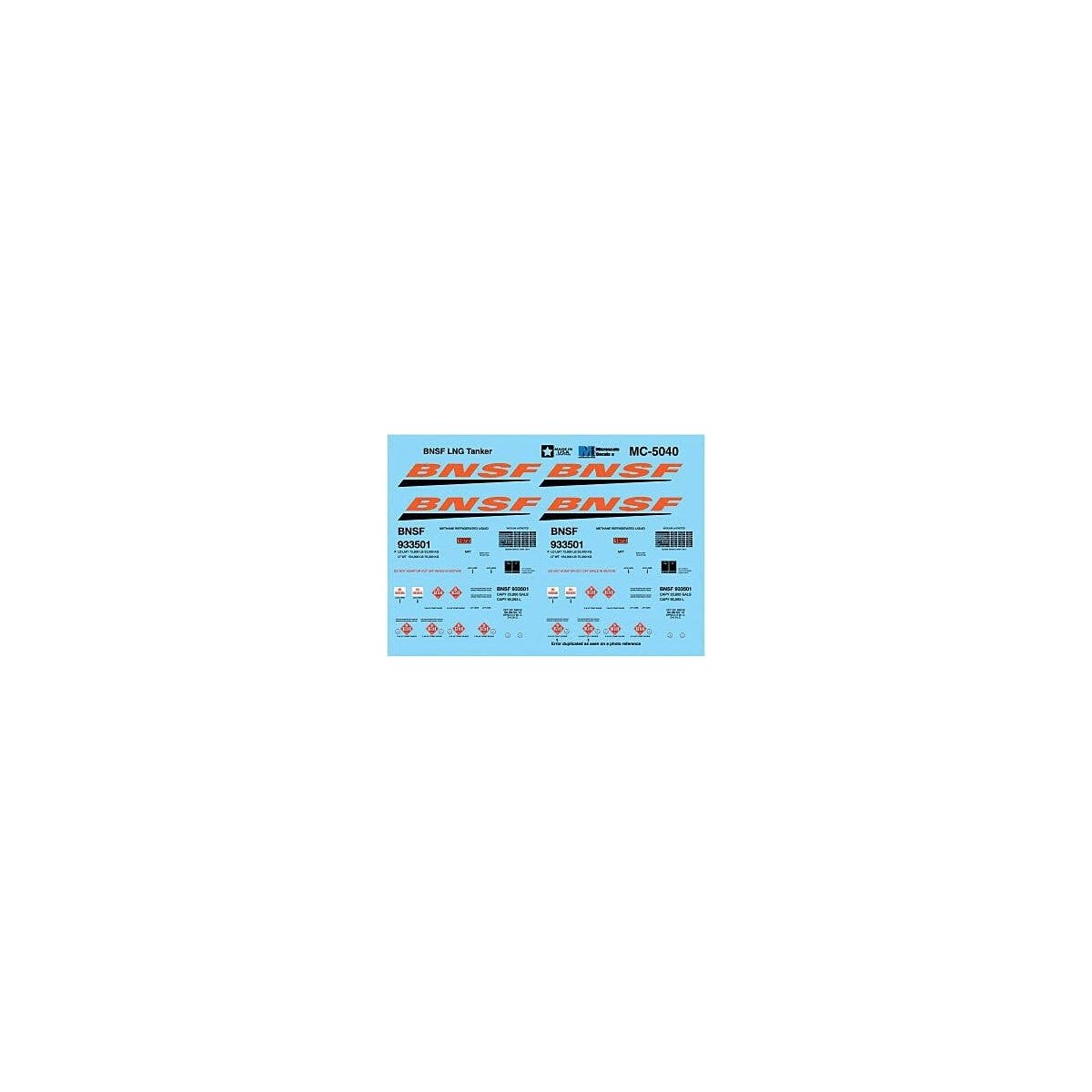 Railroad Decal Set -- BNSF Railway Liquefied Natural Gas Tank Car, HO, Microscale Industries Inc MC5040