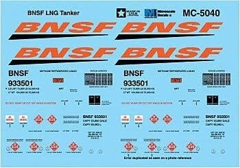 Railroad Decal Set -- BNSF Railway Liquefied Natural Gas Tank Car, HO, Microscale Industries Inc MC5040
