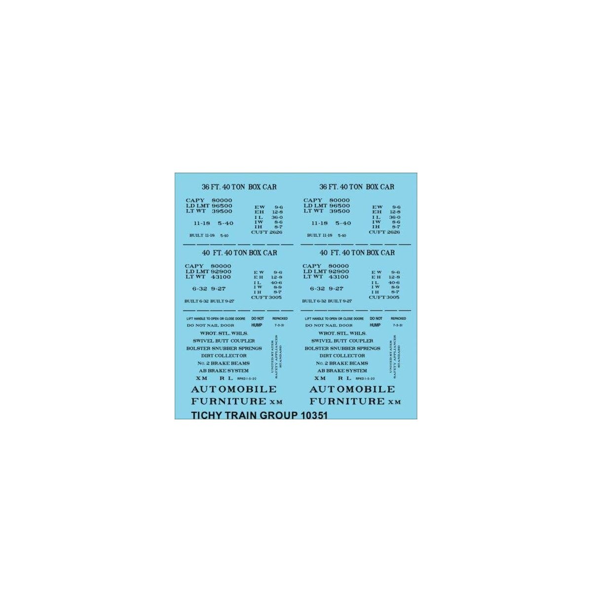 Railroad Decal Set -- 36` and 40` Wood Boxcar Data (black), HO, Tichy Train Group 10351