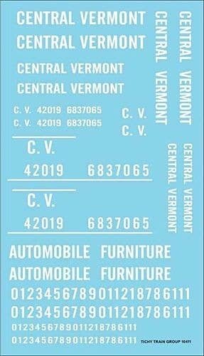 Railroad Decal Set -- Central Vermont Roadname Set (white), HO, Tichy Train Group 10411