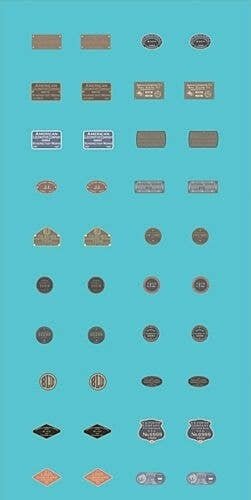 Railroad Decal Set -- 20 Assorted Pairs of Raised-Print Builders Plates, HO, Tichy Train Group 10183