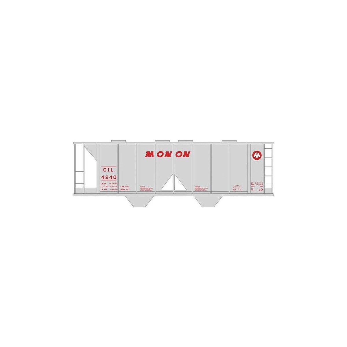 Railroad Decal Set -- Monon 2-Bay Covered Hopper (gray Car), HO, Tichy Train Group 10263