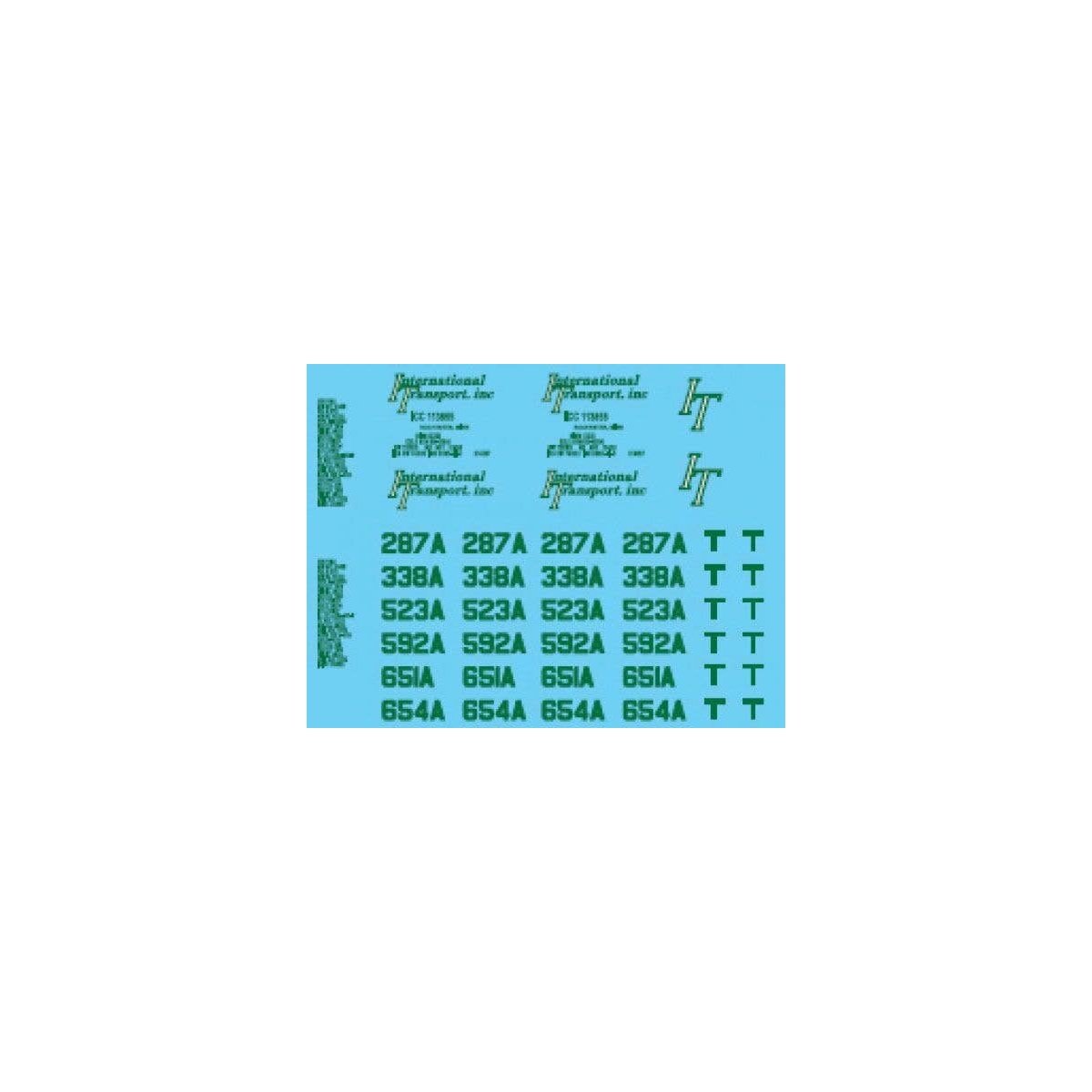 Vehicle Decal Set -- International Transport (green), HO, Lonestar Models 12026