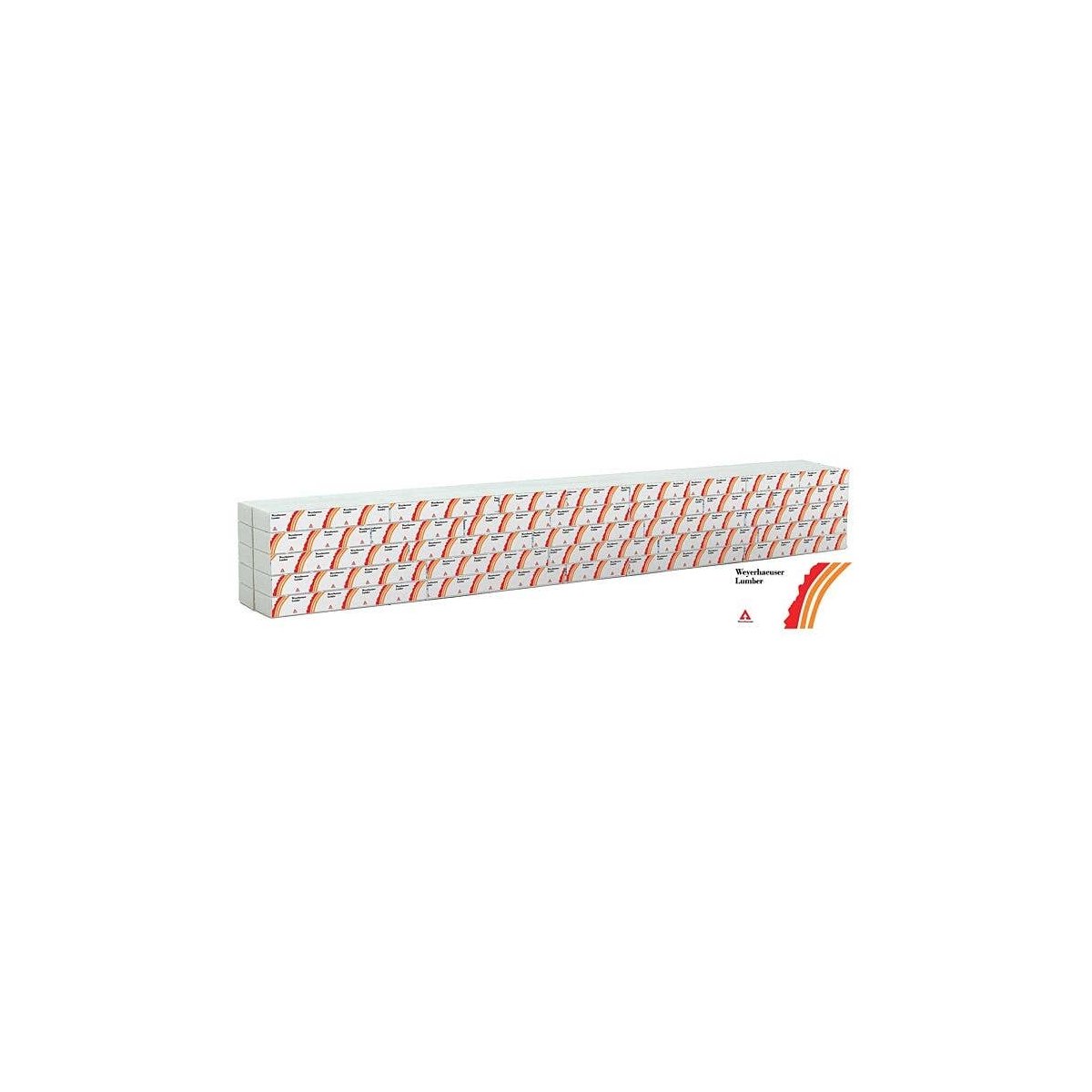 Wrapped Lumber Load for WalthersMainline 72′ Centerbeam Flatcar -- Weyerhauser Lumber (red, , HO, Walthers SceneMaster 3167