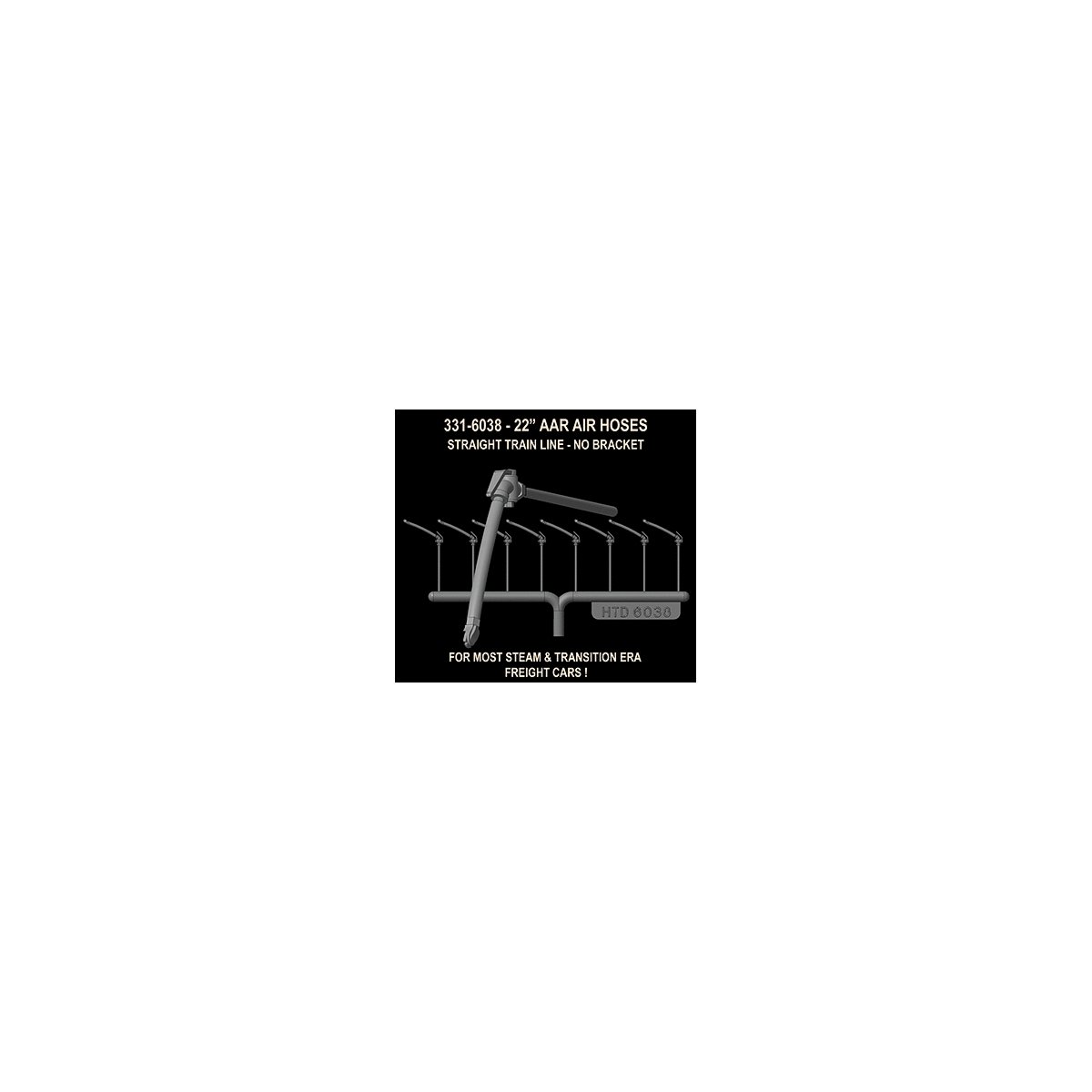 22′ AAR Air Hoses - Molded Rubber -- With Straight Train Line Pipe - 4 Pairs, HO, Hi-Tech Details 6038