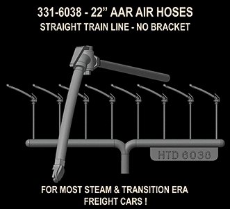 22′ AAR Air Hoses - Molded Rubber -- With Straight Train Line Pipe - 4 Pairs, HO, Hi-Tech Details 6038