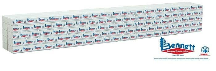 Wrapped Lumber Load for WalthersMainline 72′ Centerbeam Flatcar -- Bennett Lumber (blue, red, HO, Walthers SceneMaster 3162