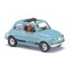 1965 Fiat 500 F Station Wagon with Sunroof, Driver & Dog - Assembled -- Light Blue, Black, HO, Busch Gmbh & Co Kg 48735