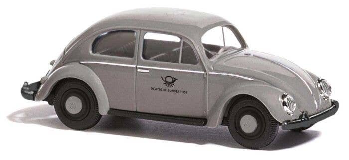 1955 Volkswagen Beetle with Oval Rear Window - Assembled -- German Post (gray, black, German Lettering), HO, Busch Gmbh & Co Kg 