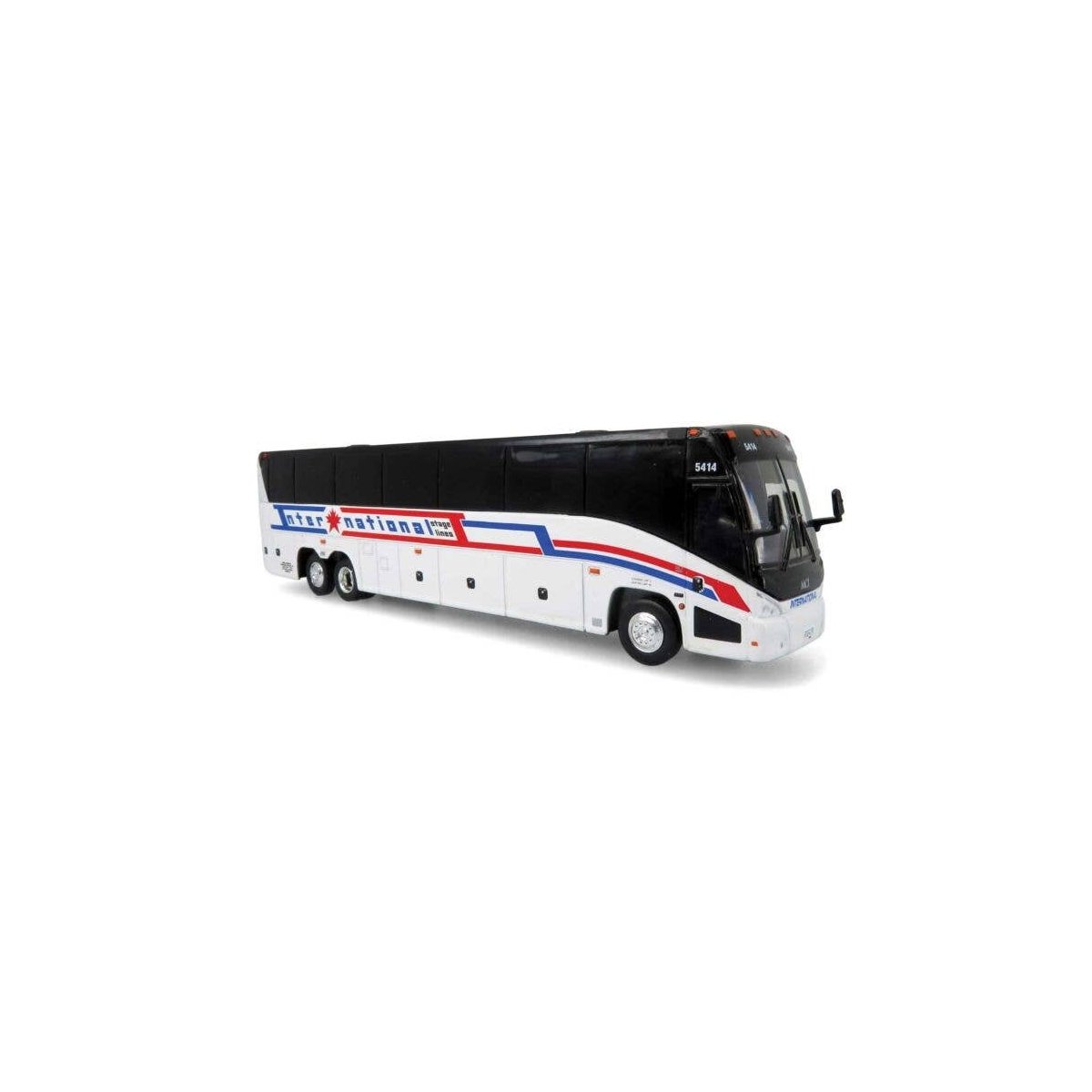 MCI J4500 Motorcoach Bus - Assembled -- International Stage Lines (white, red, blue, black), HO, Iconic Replicas 870466