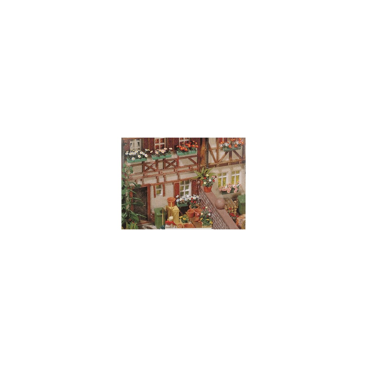 Window Box Set -- Kit - 6 Window Boxes with Pink, Red, White & Blue Flowers, HO, Busch Gmbh & Co Kg 1208