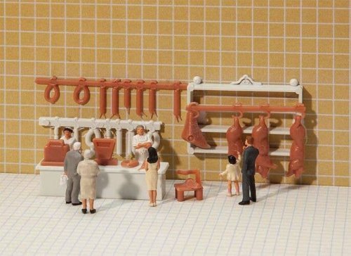Butcher Shop Interior Decoration Set -- Unpainted, HO, Faller Gmbh 180974