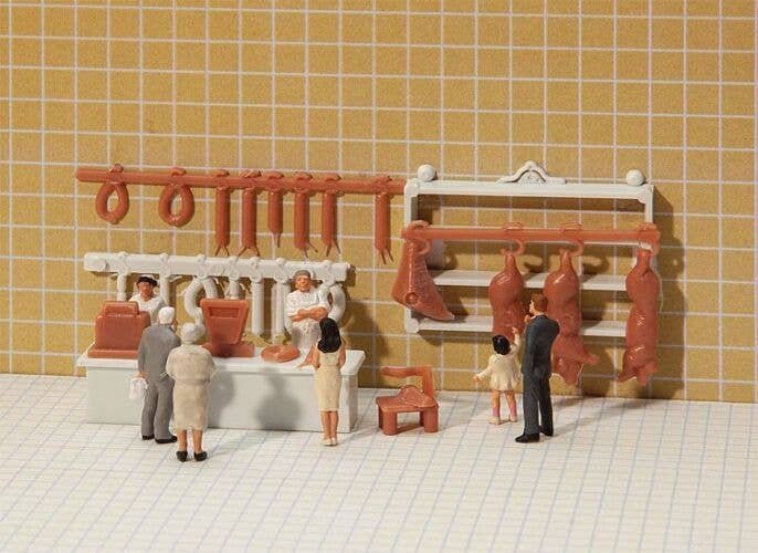Butcher Shop Interior Decoration Set -- Unpainted, HO, Faller Gmbh 180974
