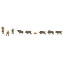 Hunters and Wild Boar -- 3 Hunters, 5 Boar, HO, Faller Gmbh 151701