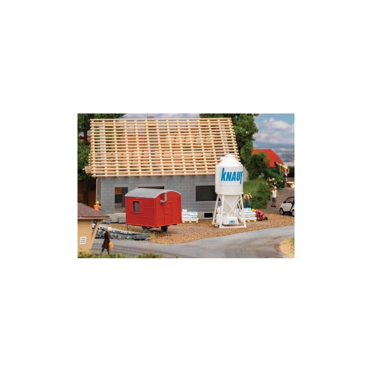 Plaster Silo and Construction Trailer -- Kit, HO, Faller Gmbh 180389