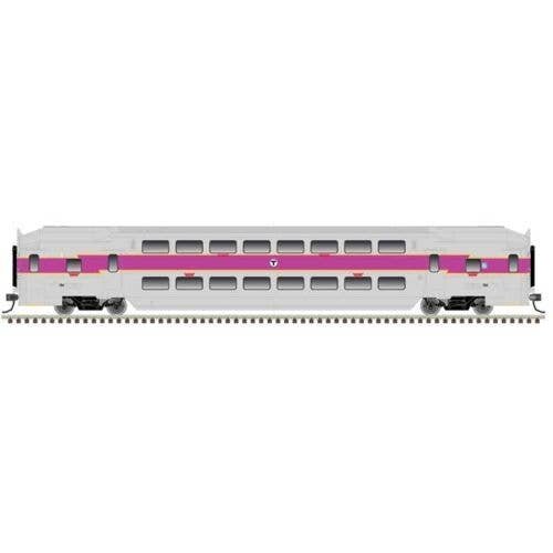Multi-Level Commuter Coach Trailer - Ready to Run -- Massachusetts Bay Transportation Authority 772 (silver, purple, yellow), N,