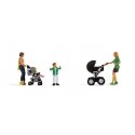 Mothers with Children -- 2 Moms, 2 Kids, 2 Strollers, HO, Walthers SceneMaster 6083