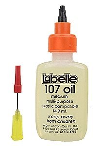 No. 107 Plastic-Compatible Motor Oil - 1/2oz 14.8mL -- Medium Weight, All Scales, Labelle Industries 107