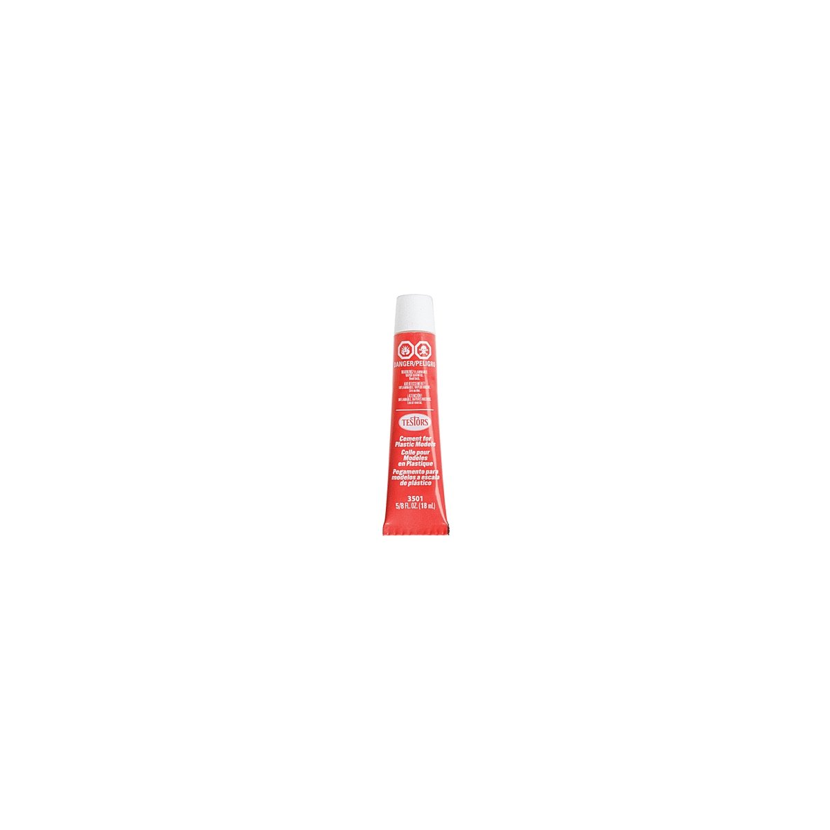 Finished-Product Cement Adhesives -- Polystyrene Plastic Cement - 5/8oz 18.5mL - Tube with E, All Scales, Testor Corp 3501