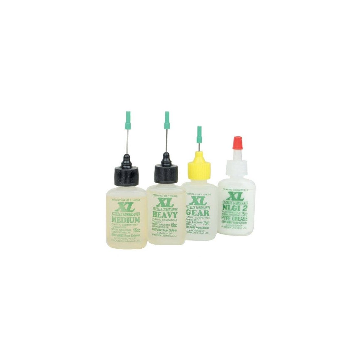 XL Lube Kit for O & G Scales -- One 1/2oz 15ml Bottle Each: Medium, Heavy, Gear & NLG, All Scales, Excelle Lubricants 9012