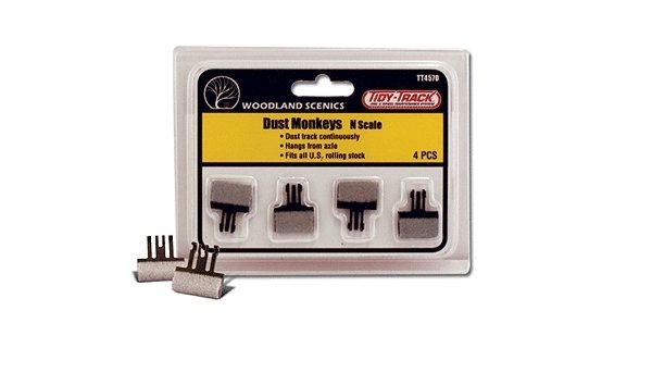 Tidy Track(TM) Maintenance Product -- Dust Monkeys(TM) Axle-Mounted Track Cleaner Pads pkg(4), N, Woodland Scenics 4570