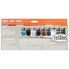 Camouflage Flat Enamel Paint Set -- 8 Colors, Thinner, 1 Brush, Mixing Tray, All Scales, Testor Corp 281230
