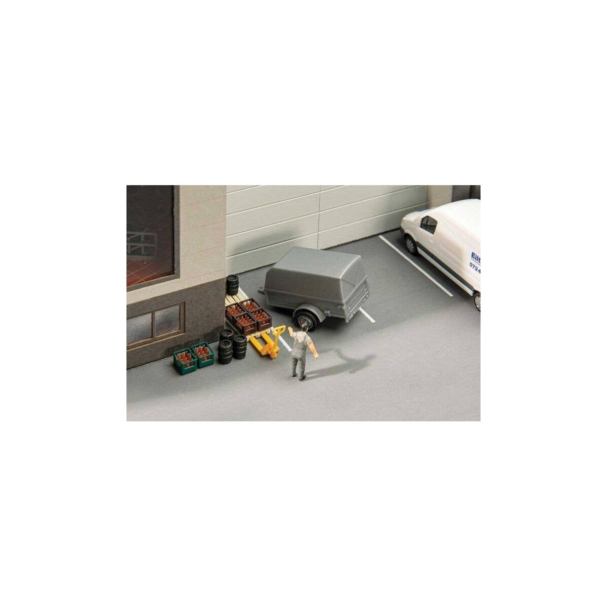 Small Car Covered Trailer - Assembled -- Gray, HO, Faller Gmbh 180864