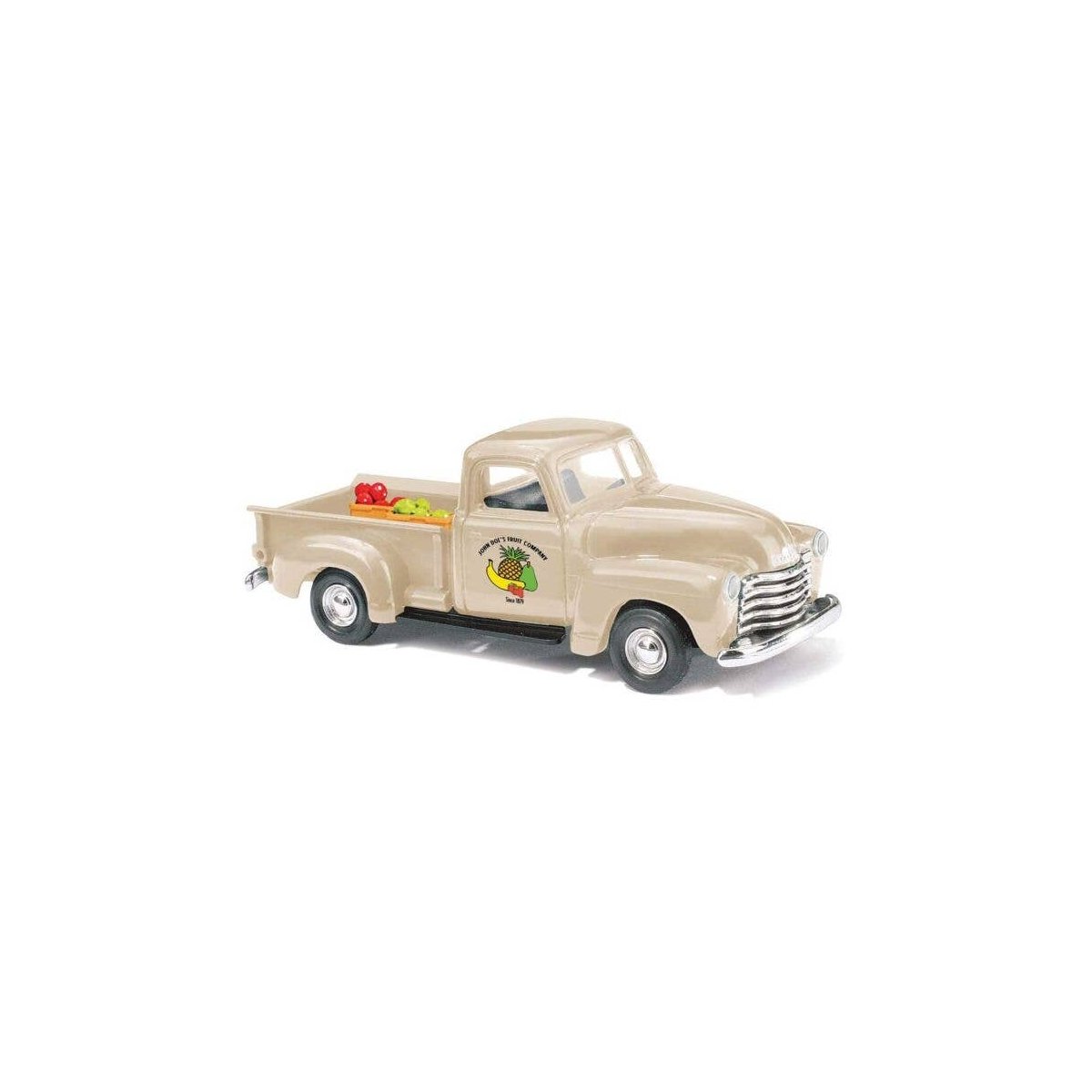 1950 Chevrolet Pickup Truck w/Fruit Crate Load - Assembled -- John Doe′s Fruit Company (beige), HO, Busch Gmbh & Co Kg 48245