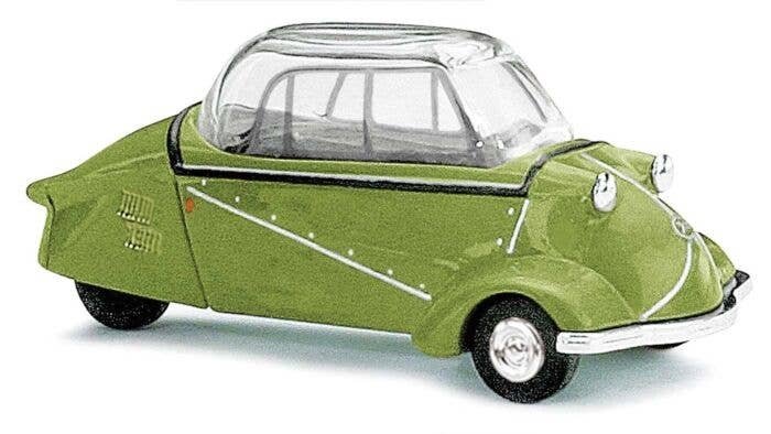 1955 Messerschmitt KR200 3-Wheeled Kabinenroller - Assembled -- Green, HO, Busch Gmbh & Co Kg 48814