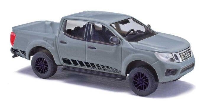 2015 Nissan Navara Crew-Cab Pickup Truck - Assembled -- Gray, Black, HO, Busch Gmbh & Co Kg 53711