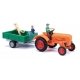 1955 Allgaier A 111 L Farm Tractor w/Trainer and 3 Figures - Assembled -- Orange, Red w/Green Trailer, HO, Busch Gmbh & Co Kg 50