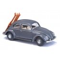 1955 Volkswagen Beetle with Oval Rear Window & Ski Rack - Assembled -- Gray, HO, Busch Gmbh & Co Kg 52965