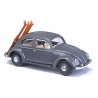 1955 Volkswagen Beetle with Oval Rear Window & Ski Rack - Assembled -- Gray, HO, Busch Gmbh & Co Kg 52965