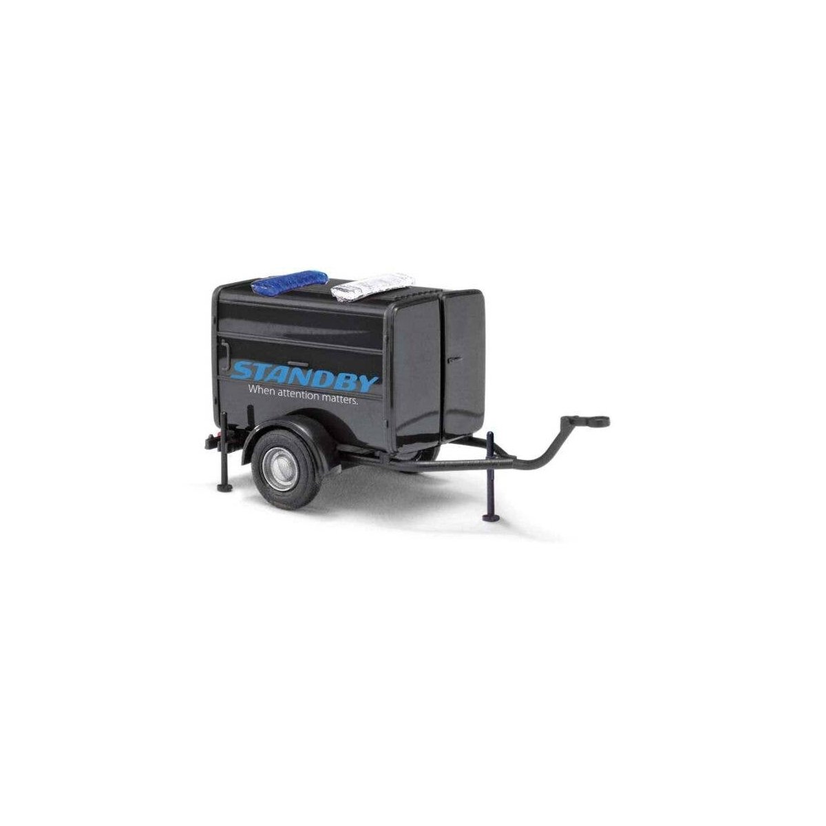 TSA Generator Trailer - Assembled -- Standby (black, blue), HO, Busch Gmbh & Co Kg 54906